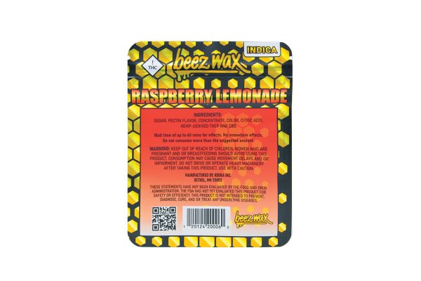 Beez-Wax-Raspberry-Lemonade-Indica-THC-Gummies-Back Beez-Wax-Raspberry-Lemonade-Indica-THC-Gummies-Back