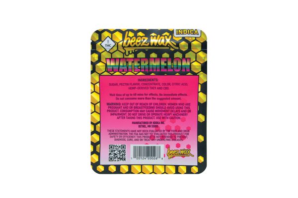Beez-Wax-Watermelon-Indica-THC-Gummies-Back Beez-Wax-Watermelon-Indica-THC-Gummies-Back